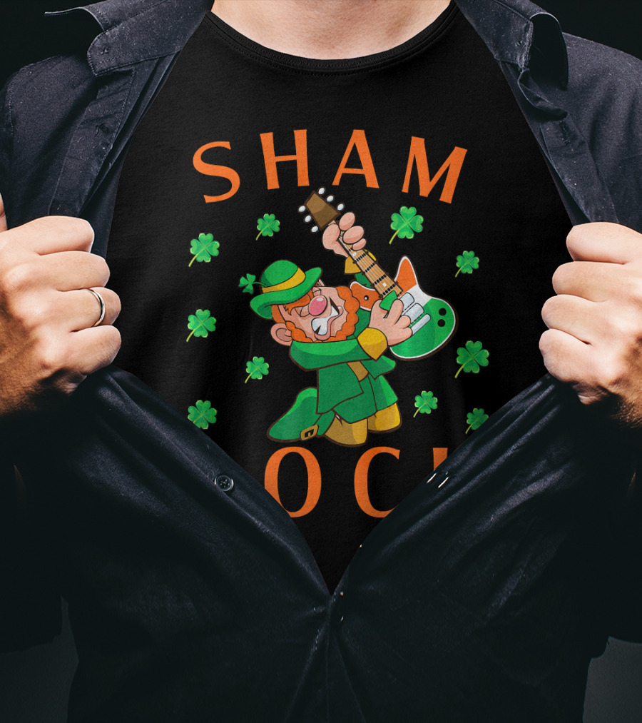 SHAMROCK Leprechaun Playing Guitar With Shamrocks T-Shirt