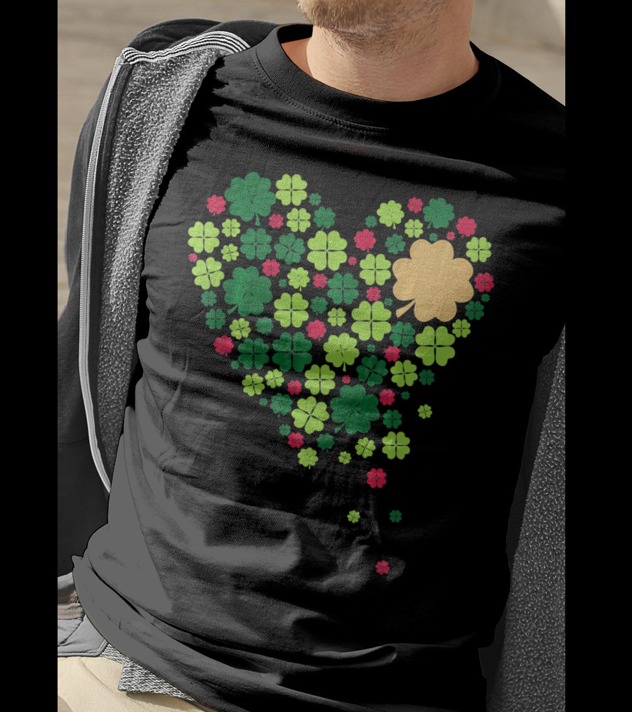 Cute Heart Of Four Leaf Clovers St Patrick's Day Lucky T-Shirt