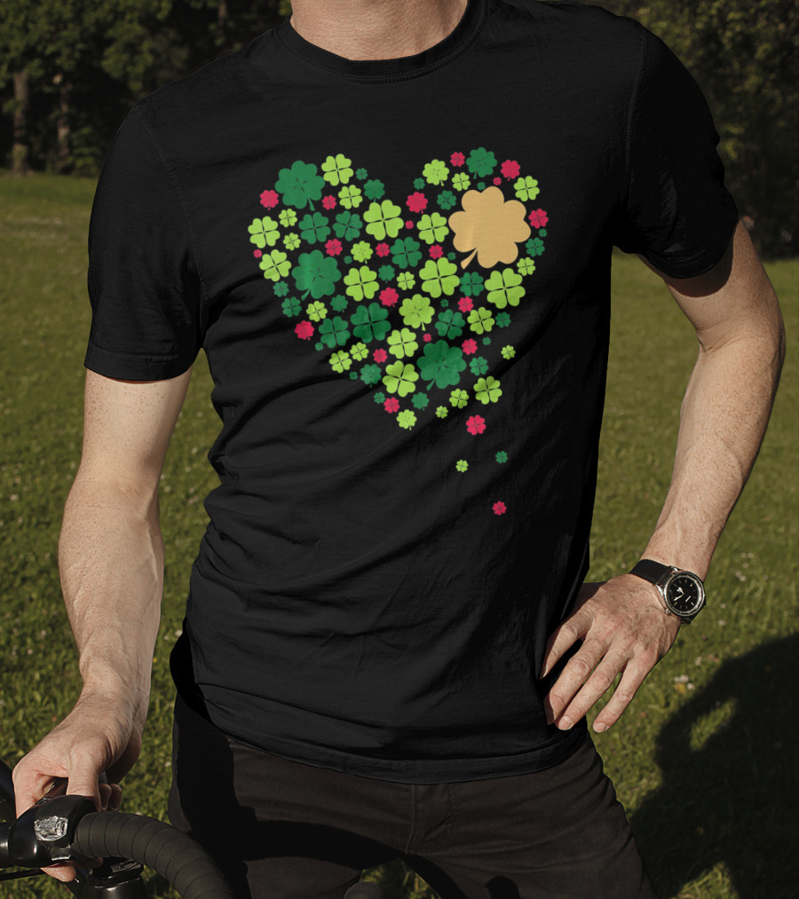 Cute Heart Of Four Leaf Clovers St Patrick's Day Lucky T-Shirt