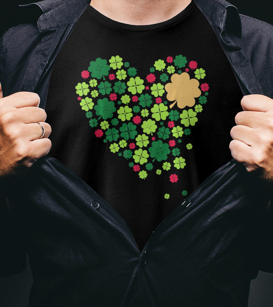 Cute Heart Of Four Leaf Clovers St Patrick's Day Lucky T-Shirt