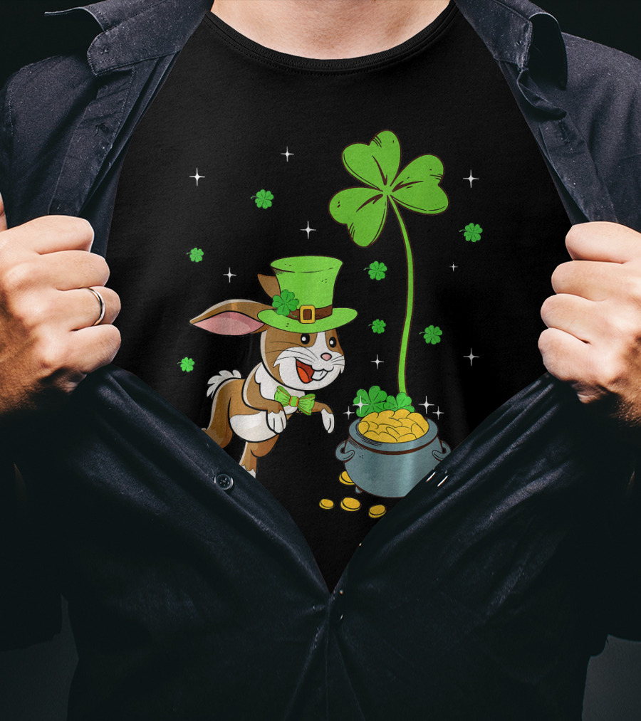 Shamrock Leprechaun Hare Lucky Clover Treasure T-Shirt