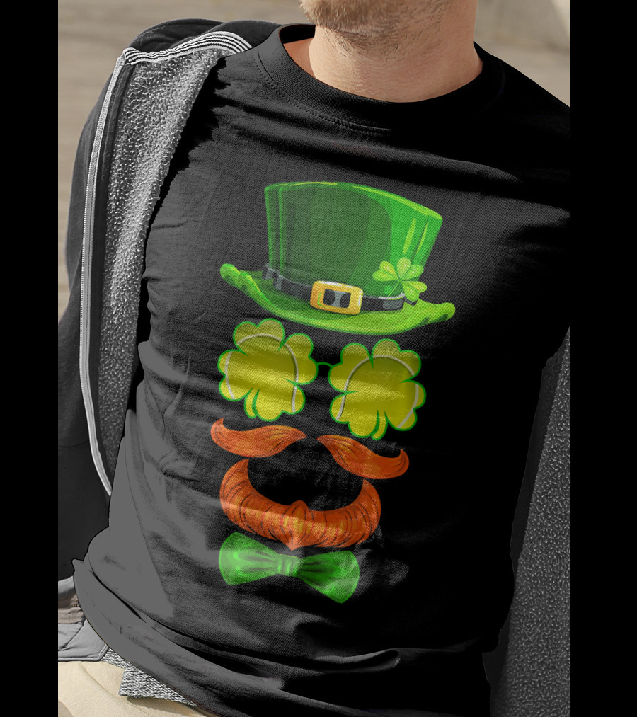 Tennis Ball Shamrock Leprechaun Clover Hat Mustache Bowtie T-Shirt