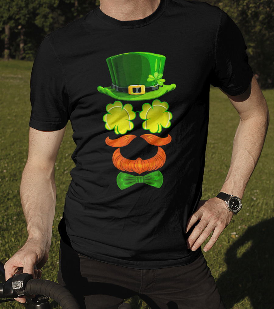Tennis Ball Shamrock Leprechaun Clover Hat Mustache Bowtie T-Shirt