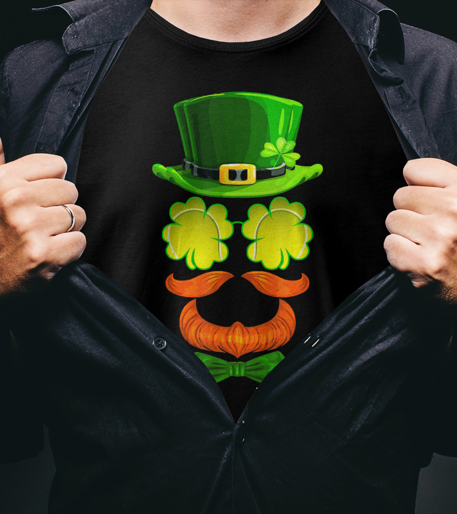 Tennis Ball Shamrock Leprechaun Clover Hat Mustache Bowtie T-Shirt