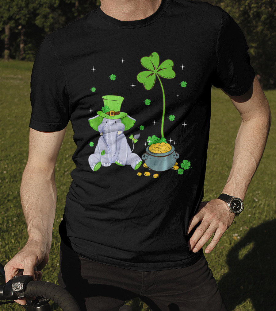 Shamrock Leprechaun Elephant St Patricks Pot Of Gold T-Shirt
