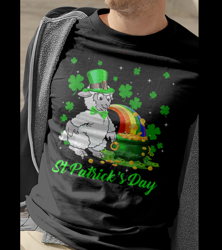 St Patrick's Day Leprechaun Sheep Shamrock Rainbow Pot Of Gold T-Shirt