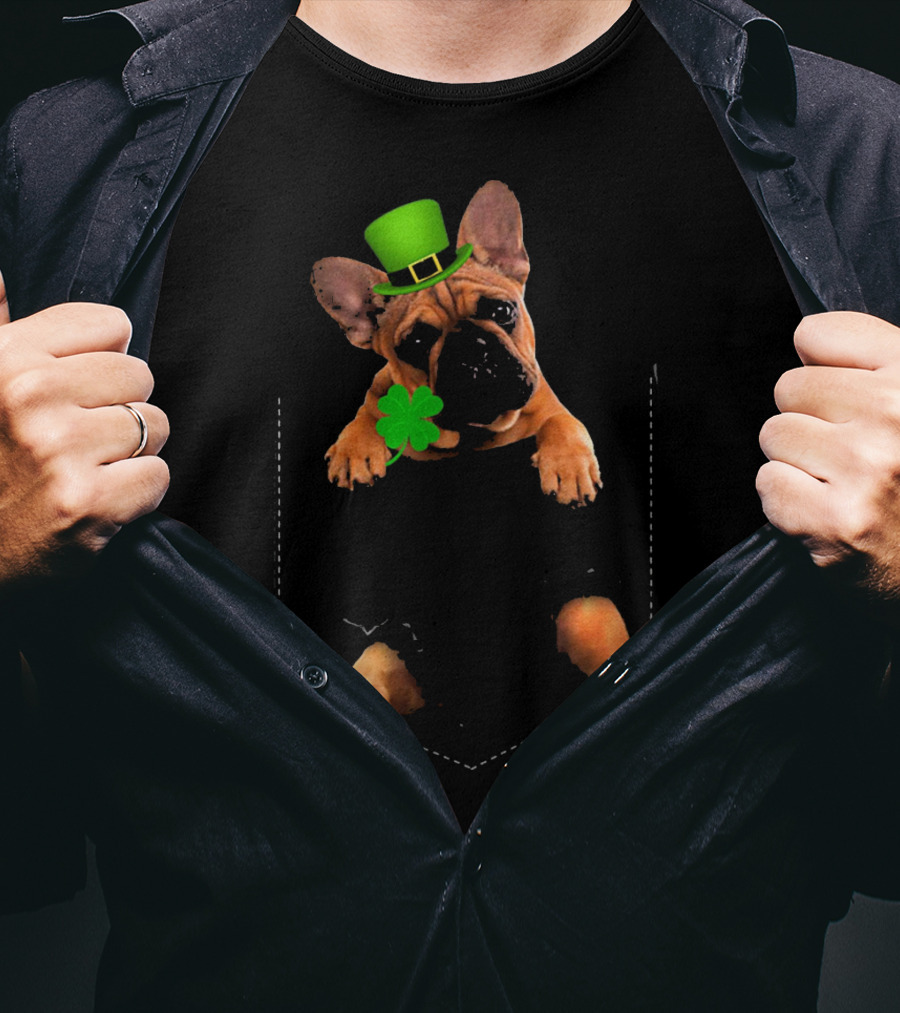 French Bulldog With Shamrock And Leprechaun Hat For St Patricks Day T-Shirt
