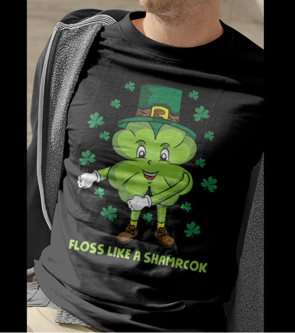 Floss Like A Shamrock St Patricks Dance Shamrock Character T-Shirt