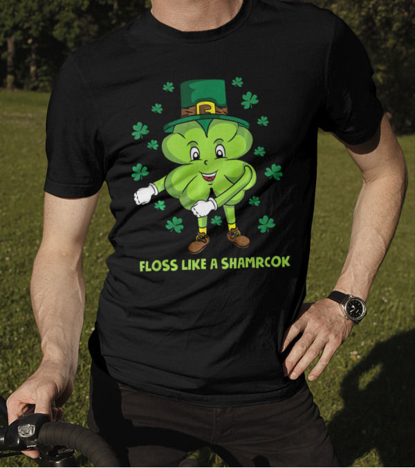 Floss Like A Shamrock St Patricks Dance Shamrock Character T-Shirt
