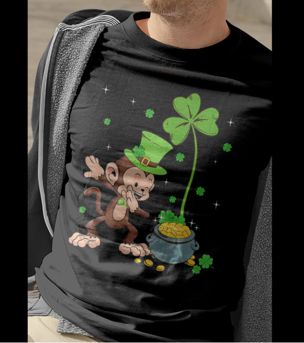 Shamrock Leprechaun Monkey With Pot Of Gold St Patricks T-Shirt