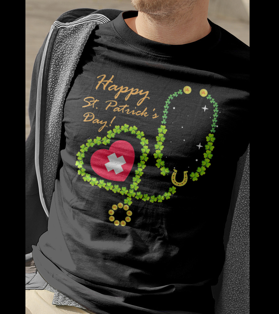 Happy St. Patrick's Day Shamrock Stethoscope Nurse T-Shirt