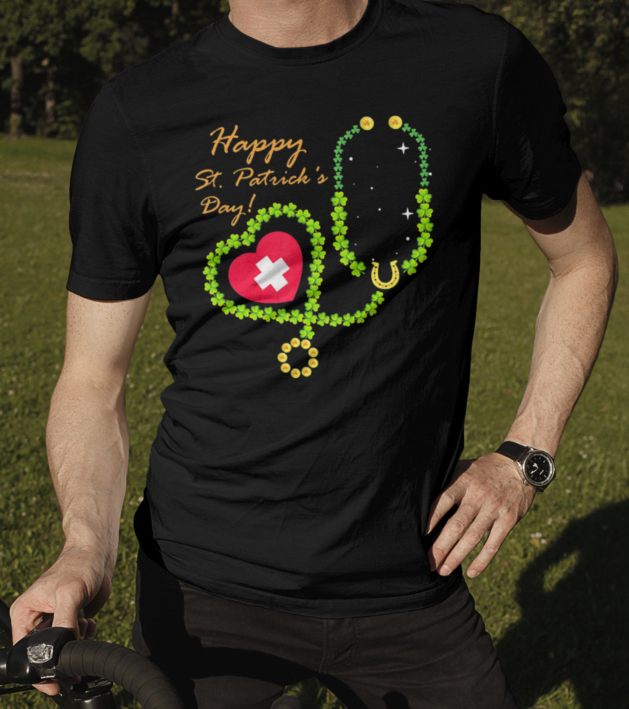 Happy St. Patrick's Day Shamrock Stethoscope Nurse T-Shirt