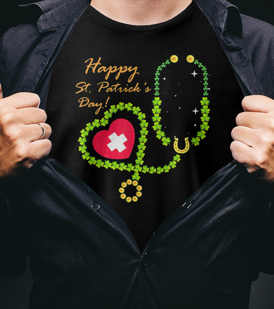 Happy St. Patrick's Day Shamrock Stethoscope Nurse T-Shirt