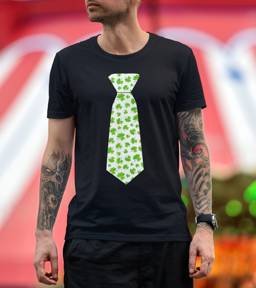 St Patricks Day Irish Shamrock Tie Pattern White Background T-Shirt