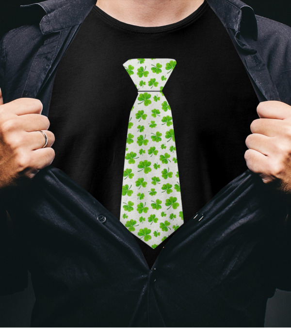 St Patricks Day Irish Shamrock Tie Pattern White Background T-Shirt