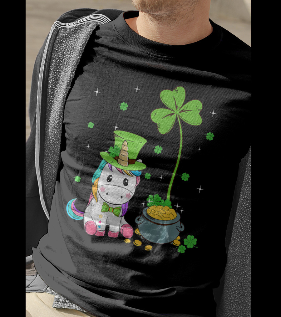 Shamrock Leprechaun Unicorn St Patricks Pot Of Gold T-Shirt