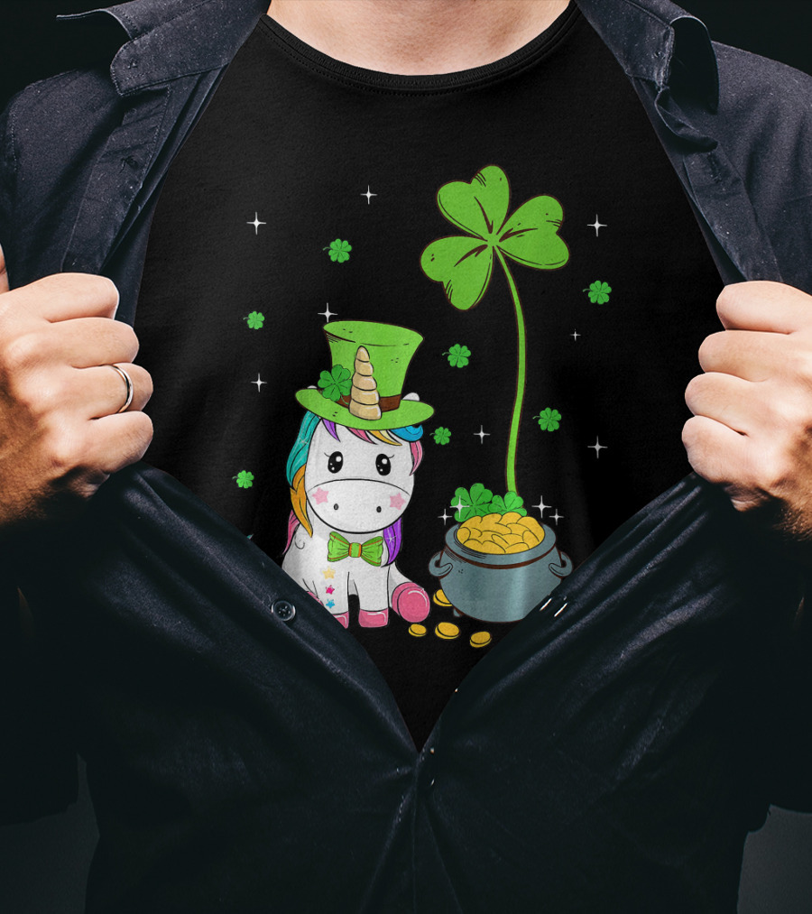 Shamrock Leprechaun Unicorn St Patricks Pot Of Gold T-Shirt