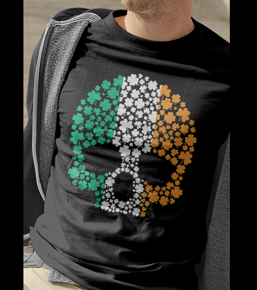 Irish Shamrock Skull With Tricolor Pattern For St. Patrick's Day T-Shirt