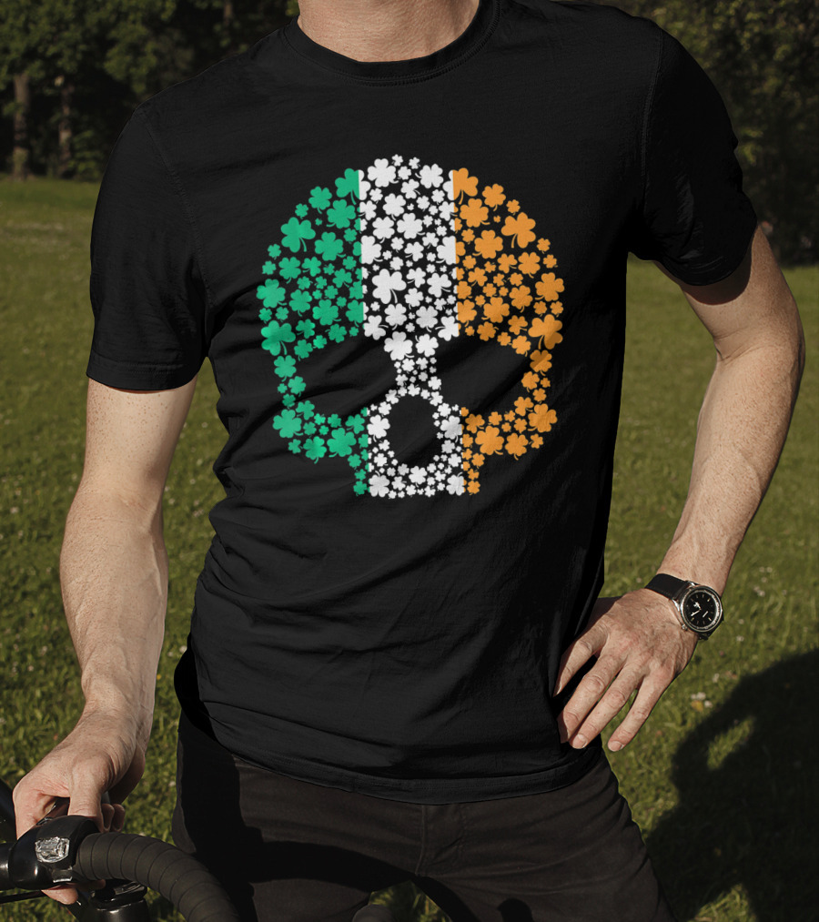 Irish Shamrock Skull With Tricolor Pattern For St. Patrick's Day T-Shirt