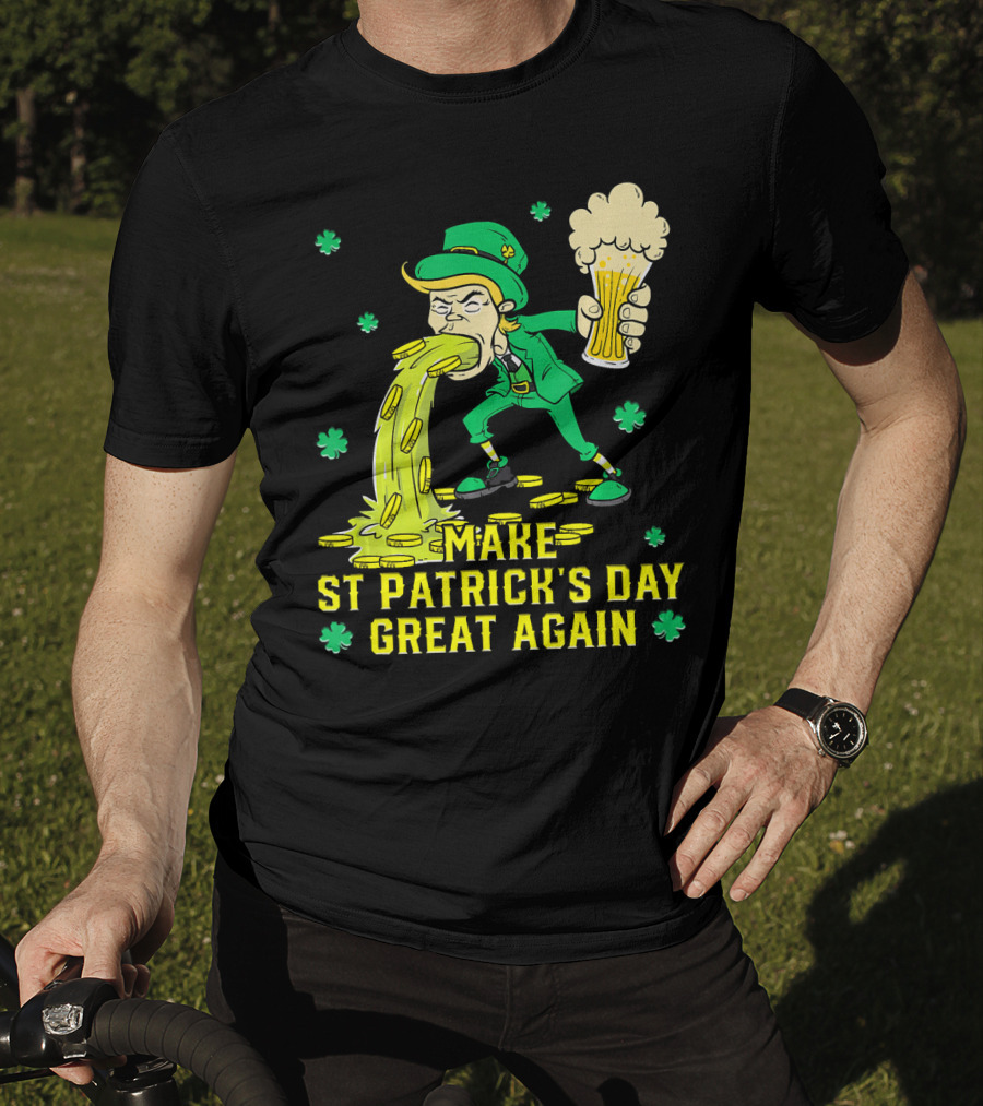 Make St Patrick's Day Great Again Leprechaun With Beer And Gold Coins T-Shirt