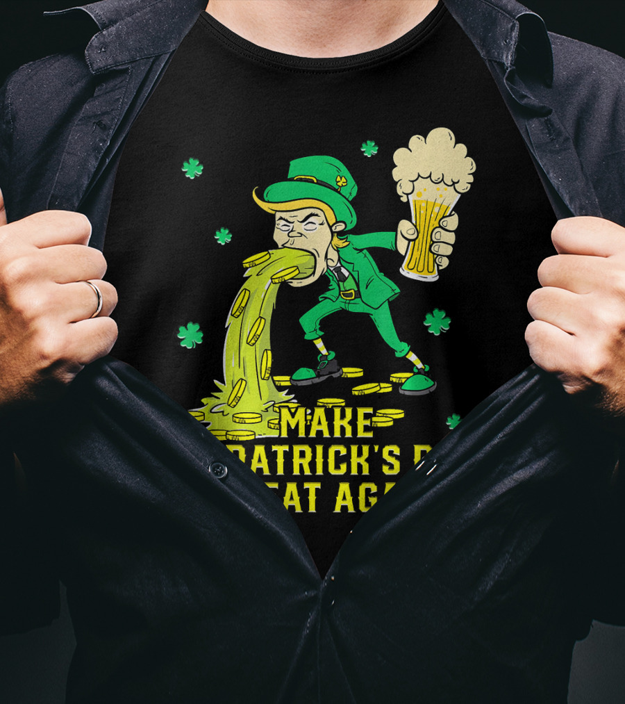 Make St Patrick's Day Great Again Leprechaun With Beer And Gold Coins T-Shirt