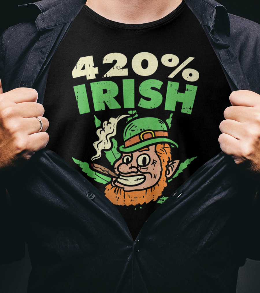 Funny St Patricks Day 420% Irish Weed Smoking Leprechaun T-Shirt