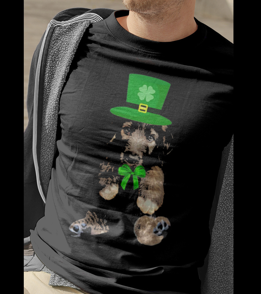 Irish Wolfhound Puppy With Leprechaun Hat And Shamrock Bow For St. Patrick's Day T-Shirt