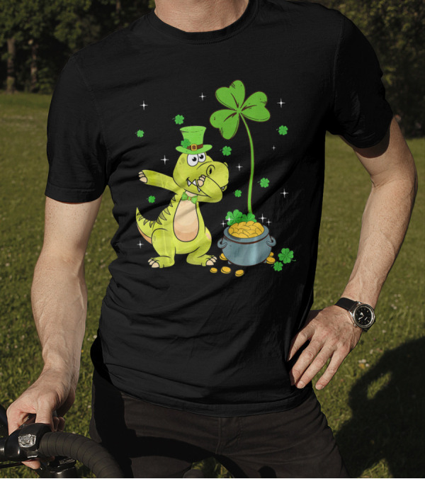Shamrock Dabbing Dinosaur Leprechaun Gold Pot St Patricks T-Shirt