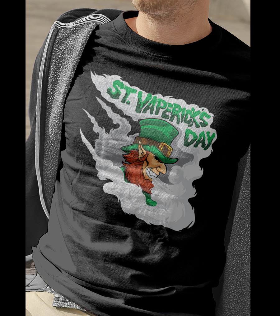 St. Vapericks Day With Vaping Leprechaun And Smoke Swirls T-Shirt