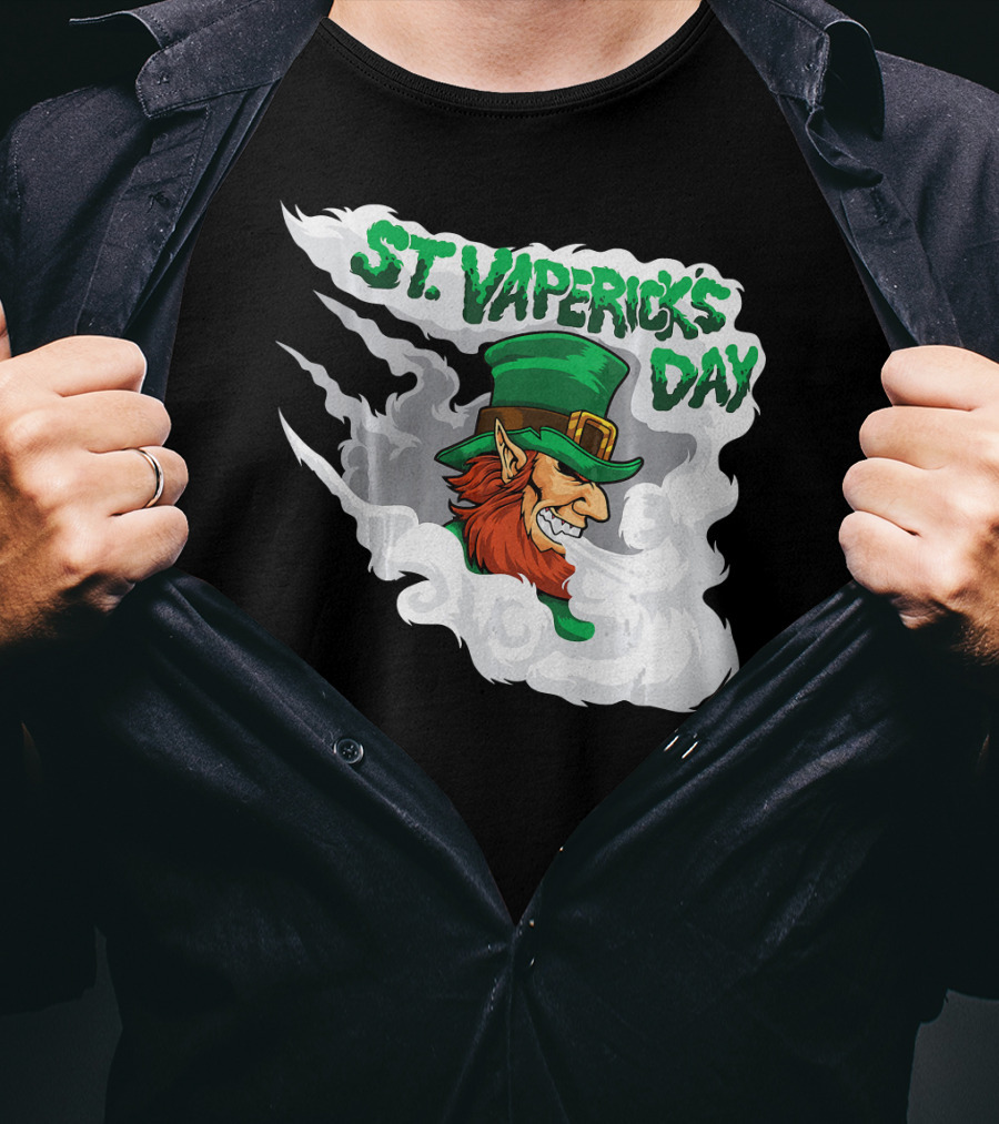 St. Vapericks Day With Vaping Leprechaun And Smoke Swirls T-Shirt