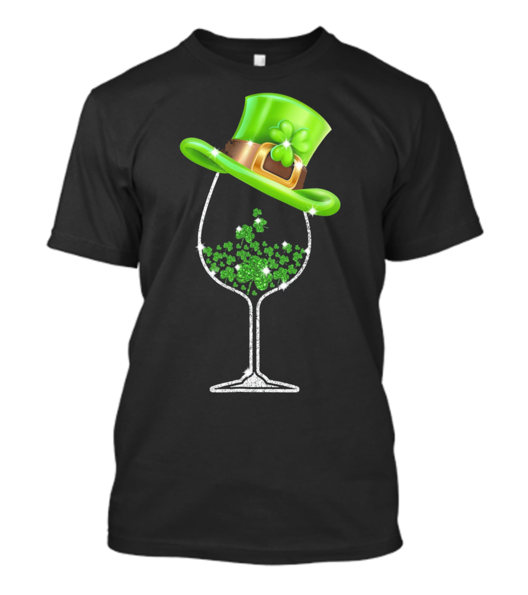 St Patricks Day Shamrock Wine Glass With Leprechaun Hat T-Shirt