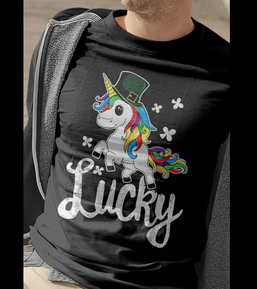 Lucky Unicorn Rainbow Shamrock Hat T-Shirt