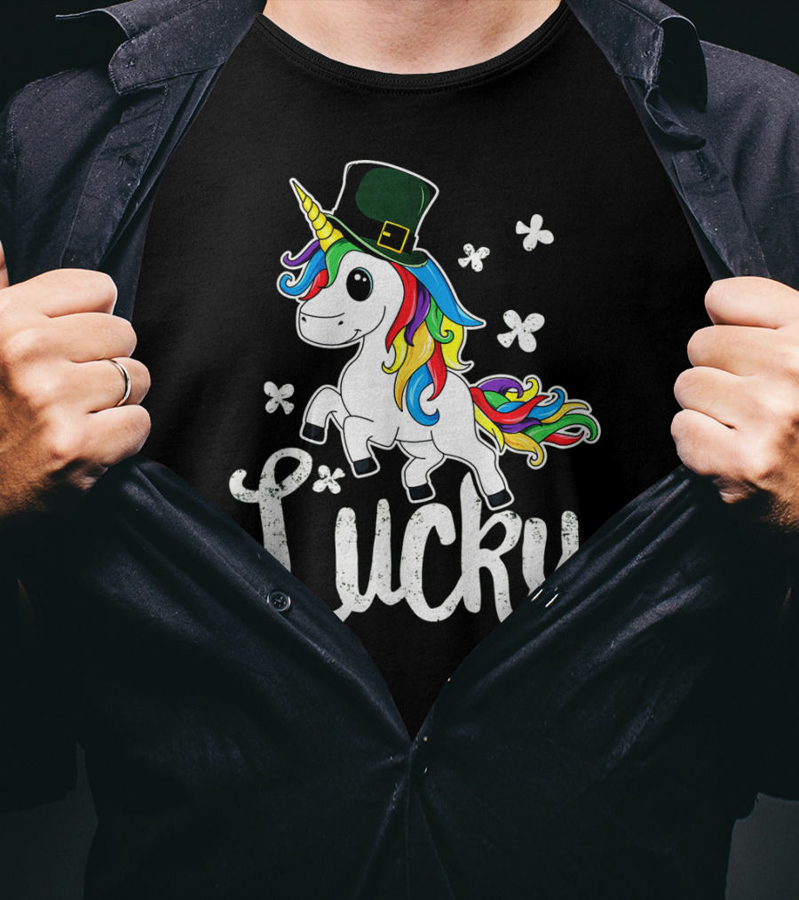 Lucky Unicorn Rainbow Shamrock Hat T-Shirt
