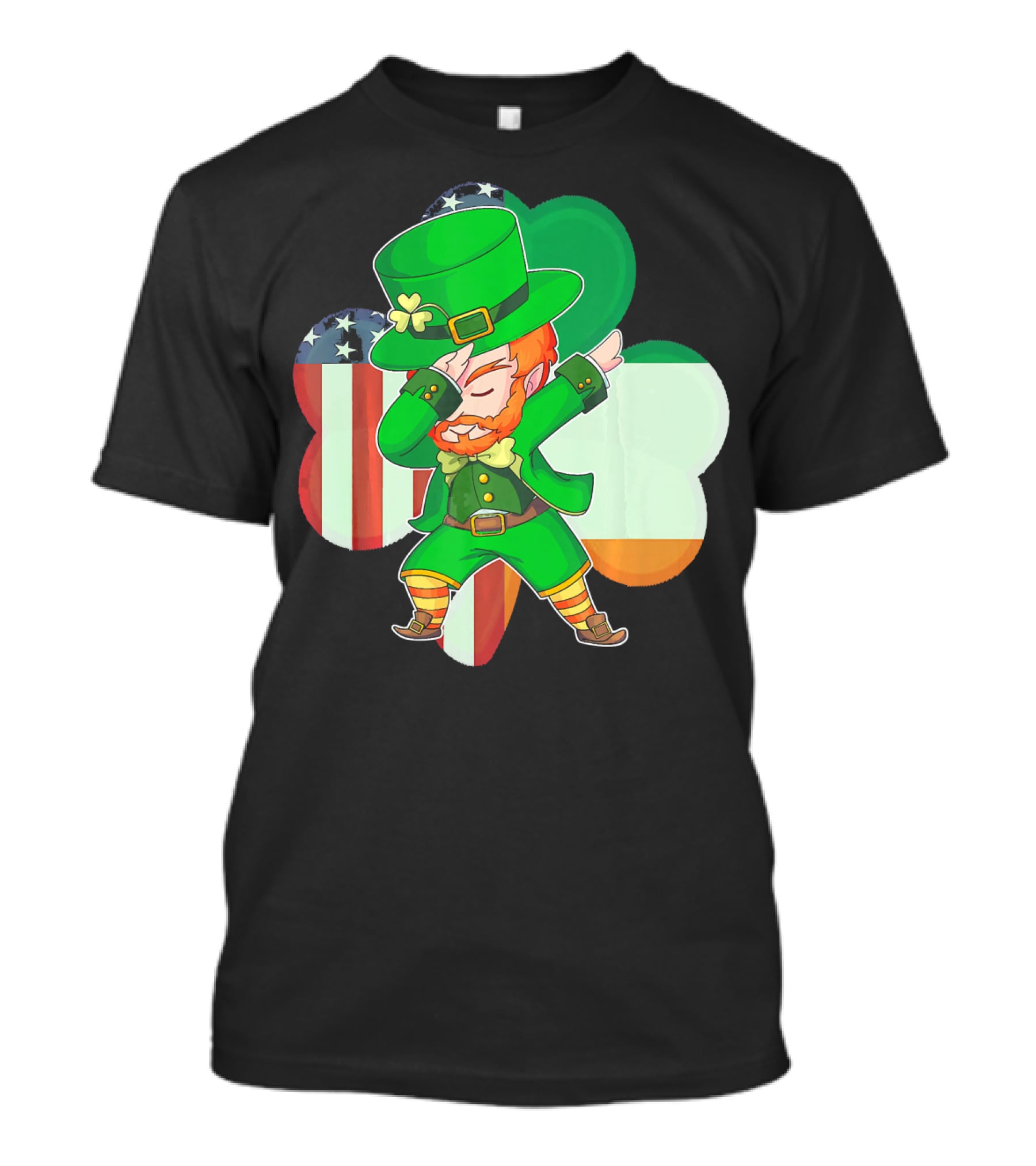 Funny Dabbing Leprechaun Shamrock American Irish Flag T-Shirt