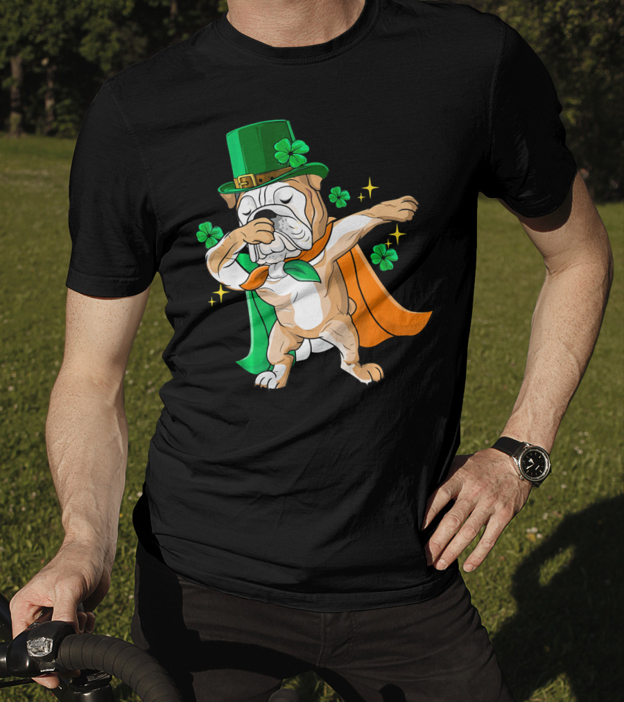 Irish Bulldog Dabbing Leprechaun With Shamrocks T-Shirt