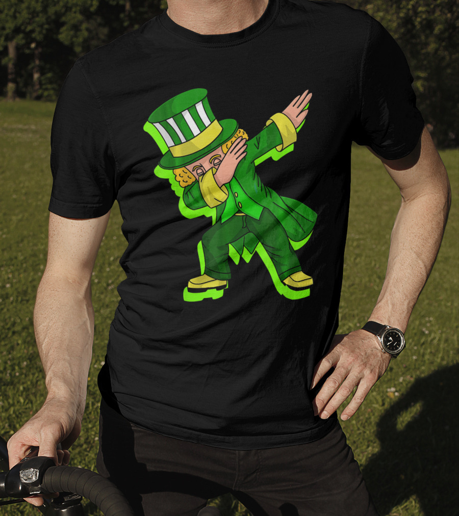 Dabbing Leprechaun With Green Shadow Cut Hat And Coat T-Shirt
