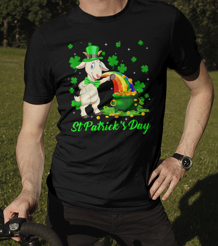 St Patrick's Day Leprechaun Goat Shamrock Rainbow Pot Of Gold T-Shirt