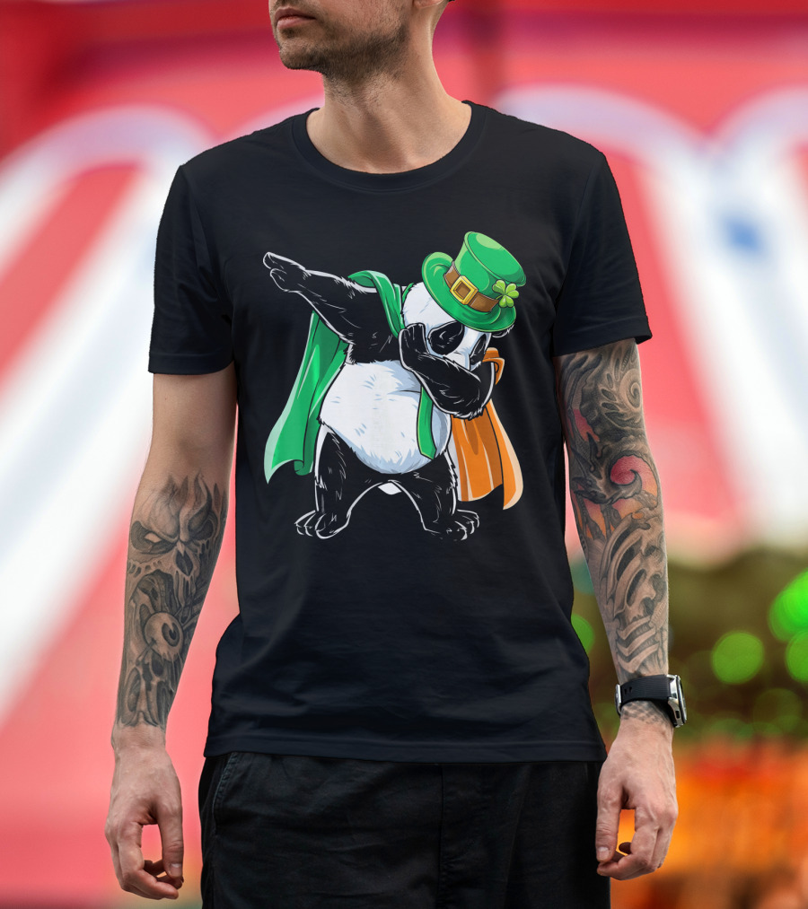 Dabbing Panda St Patricks Day Irish Flag Hat Shamrock T-Shirt