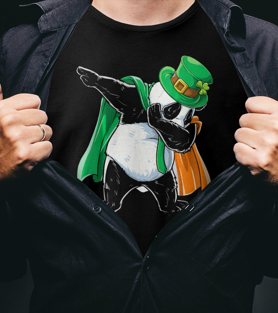 Dabbing Panda St Patricks Day Irish Flag Hat Shamrock T-Shirt