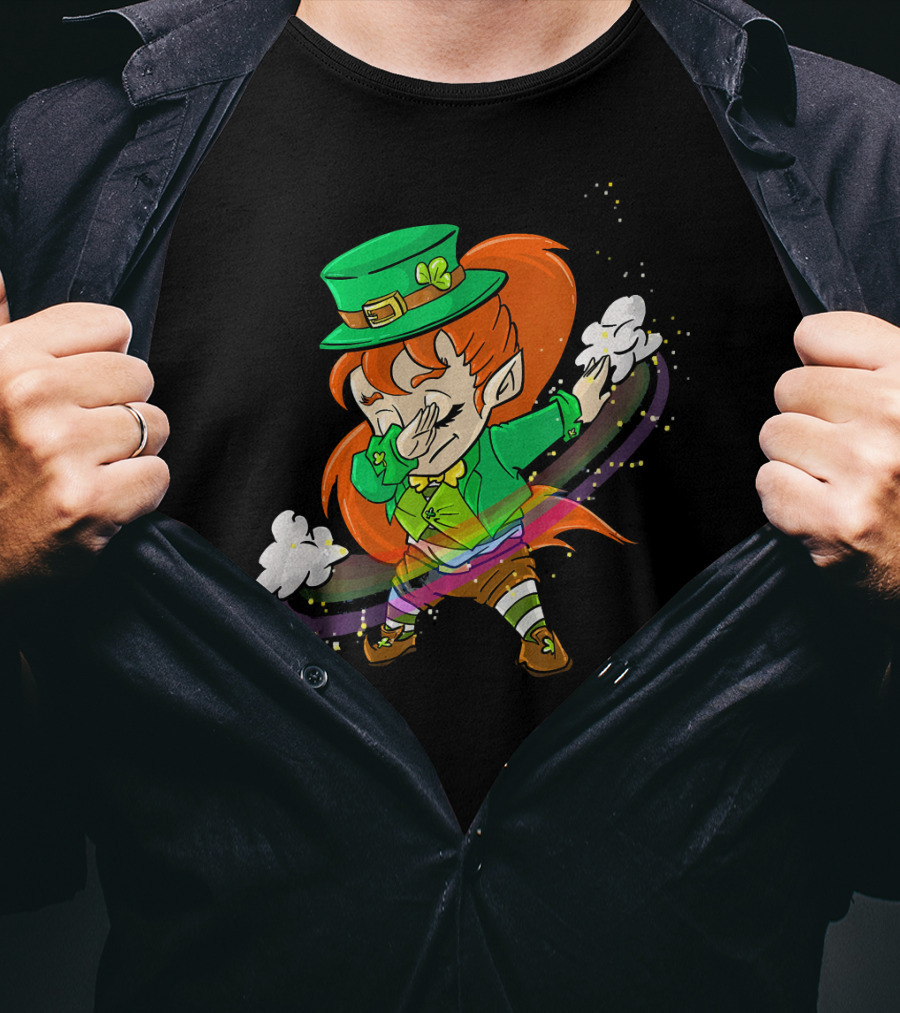 Dabbing Leprechaun Girl With Green Hat And Rainbow Magic T-Shirt