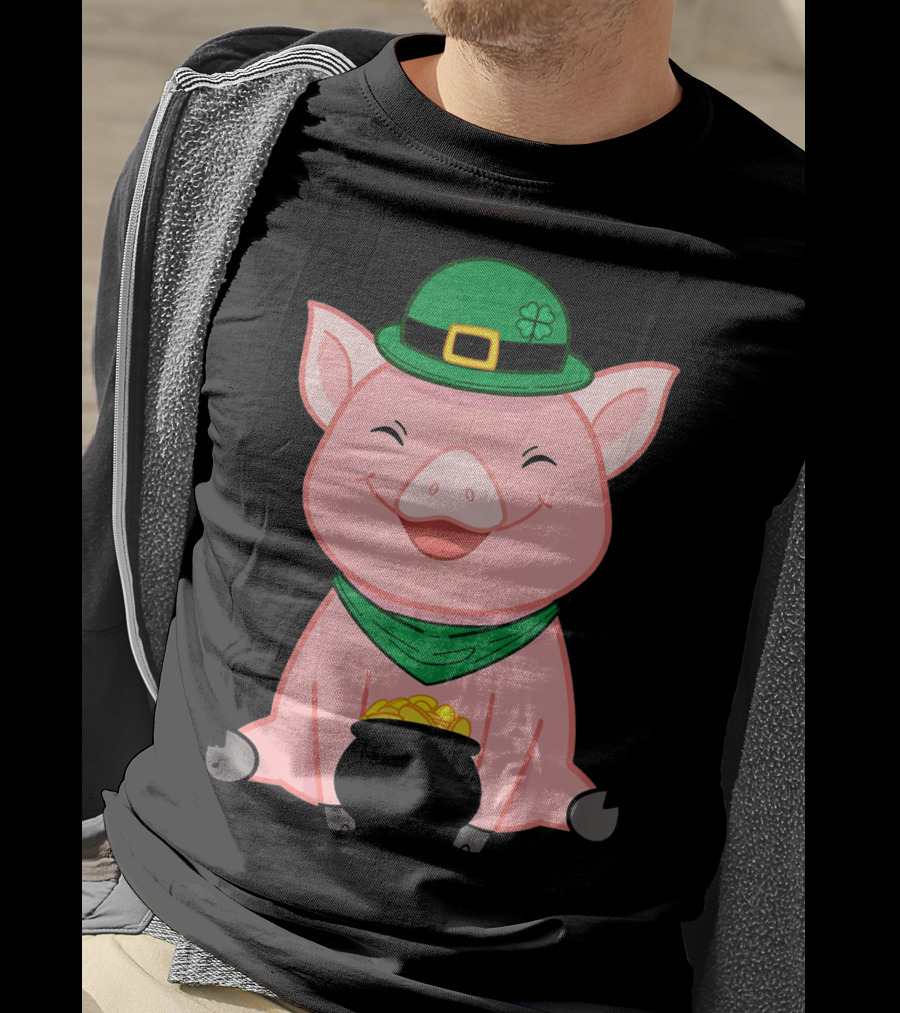 Cute Pig St. Patrick's Day Hat And Gold Pot T-Shirt
