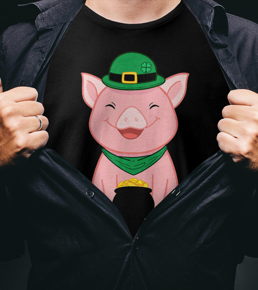 Cute Pig St. Patrick's Day Hat And Gold Pot T-Shirt