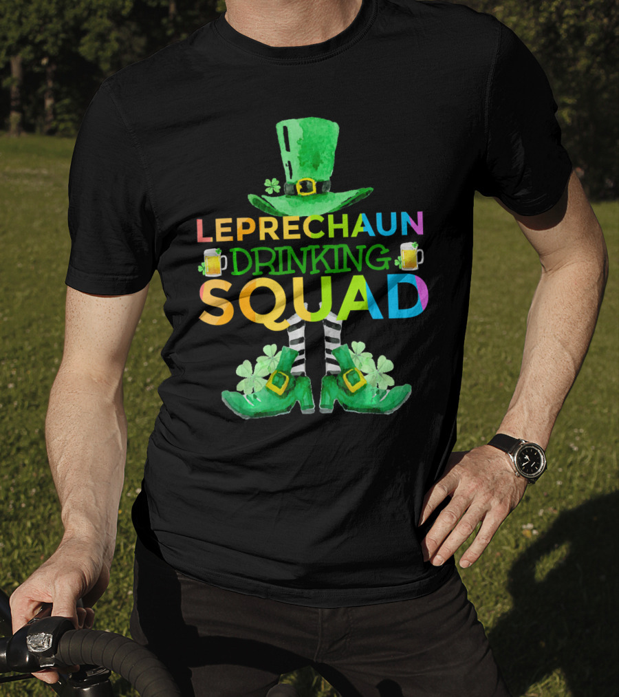 Leprechaun Drinking Squad Beer Rainbow Hat Clover Stripes T-Shirt