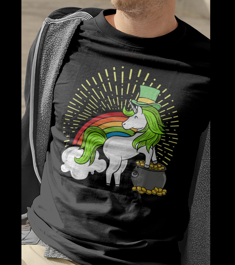 St Patricks Day Unicorn Shamrock Rainbow Pot Of Gold T-Shirt
