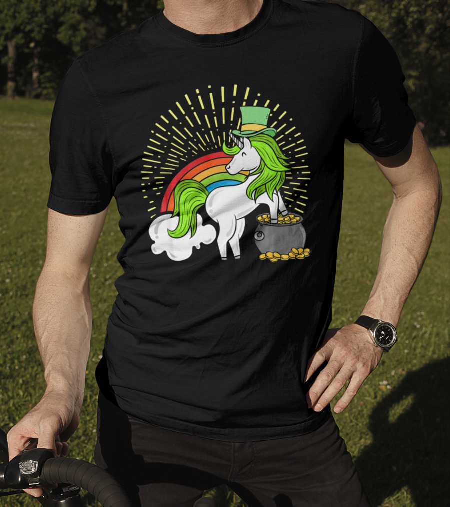 St Patricks Day Unicorn Shamrock Rainbow Pot Of Gold T-Shirt