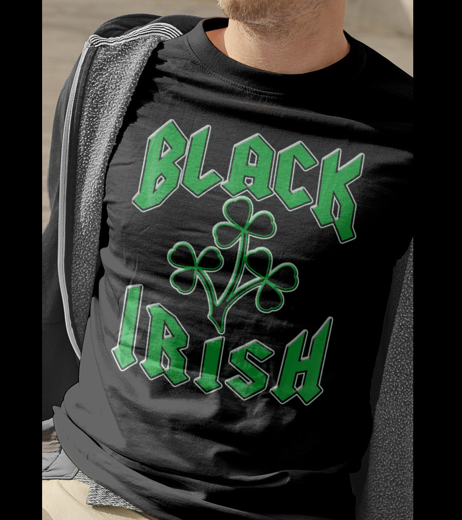 Black Irish Shamrock St Pats Day T-Shirt