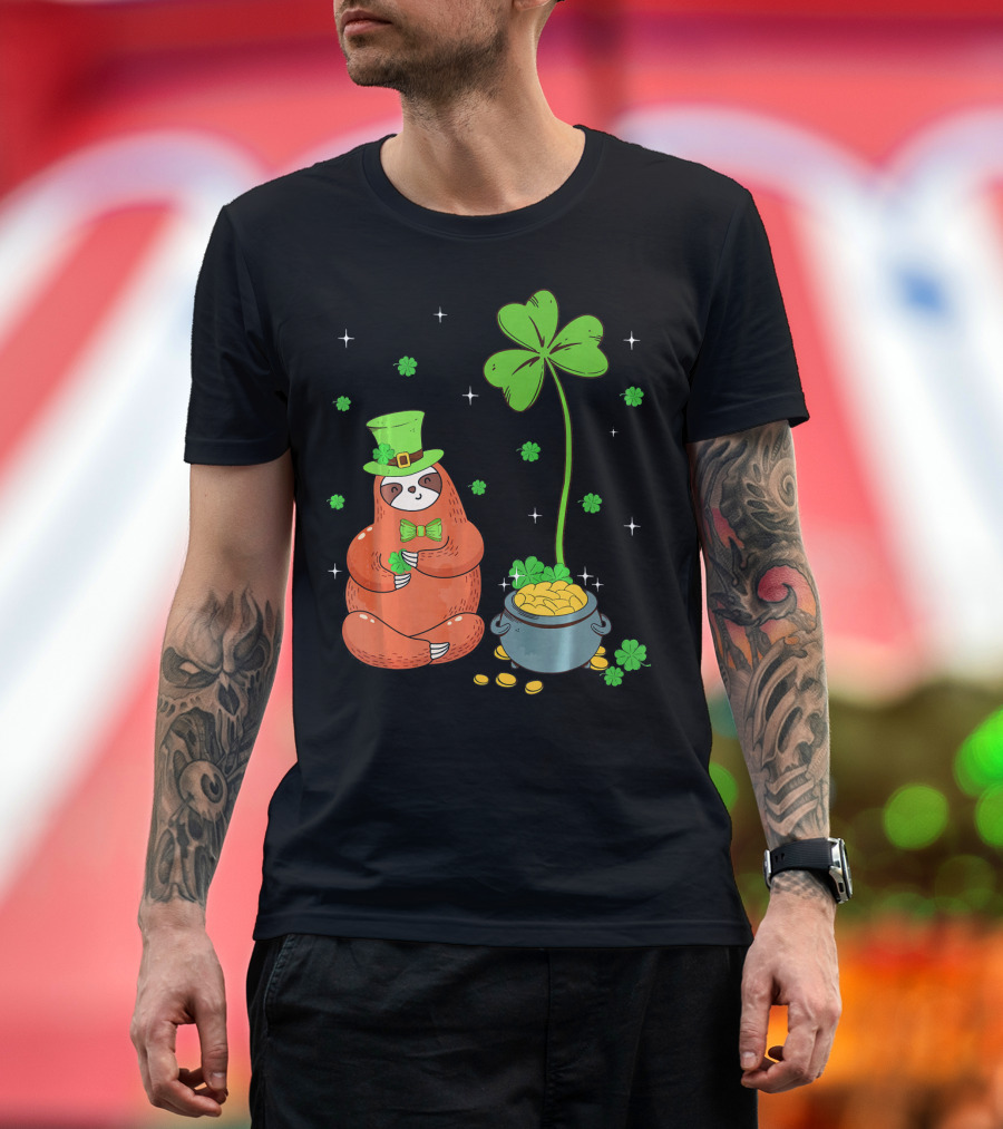 Shamrock Leprechaun Sloth Pot of Gold St Patricks T-Shirt