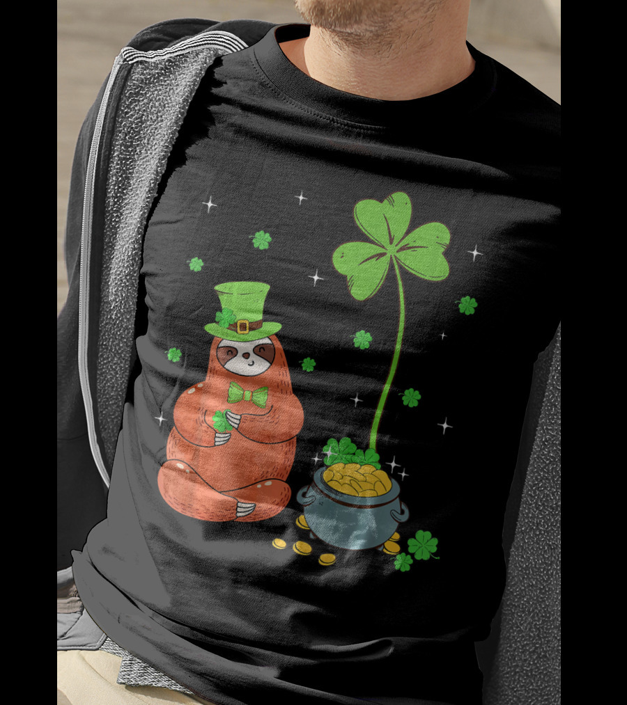 Shamrock Leprechaun Sloth Pot Of Gold St Patricks T-Shirt