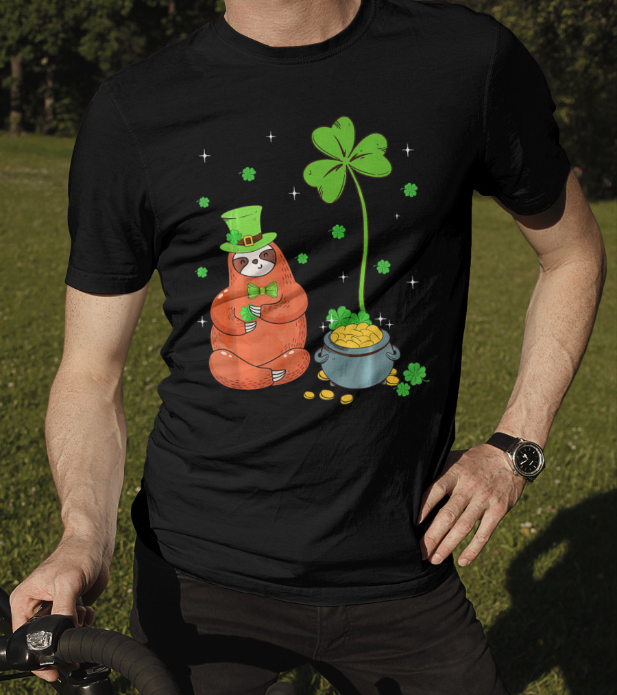 Shamrock Leprechaun Sloth Pot Of Gold St Patricks T-Shirt