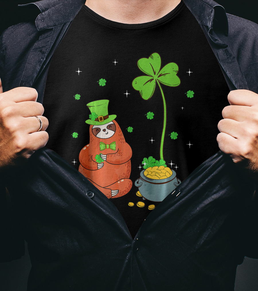 Shamrock Leprechaun Sloth Pot Of Gold St Patricks T-Shirt